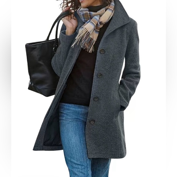 Women's Gray Pea Coat NEW L Large Buttons Pockets